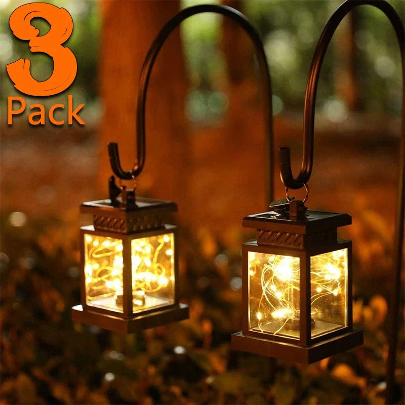 Set of 3 Outdoor Hanging Lamp Lights Solar Powered with Handle LED Table Lamps Decorative Lantern for Garden Patio Backyard — product image