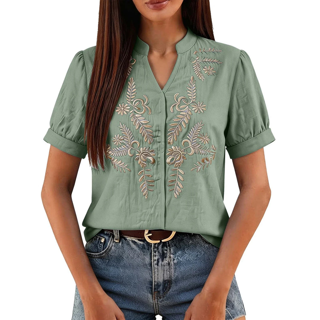 Women's Floral Embroidered Short-Sleeve Blouse