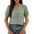 Women's Floral Embroidered Short-Sleeve Blouse