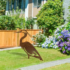 Rusted Metal Crane Garden Statue - Contemporary Freestanding Heron Bird Sculpture, Weather-Resistant Outdoor Yard Art for Lawn