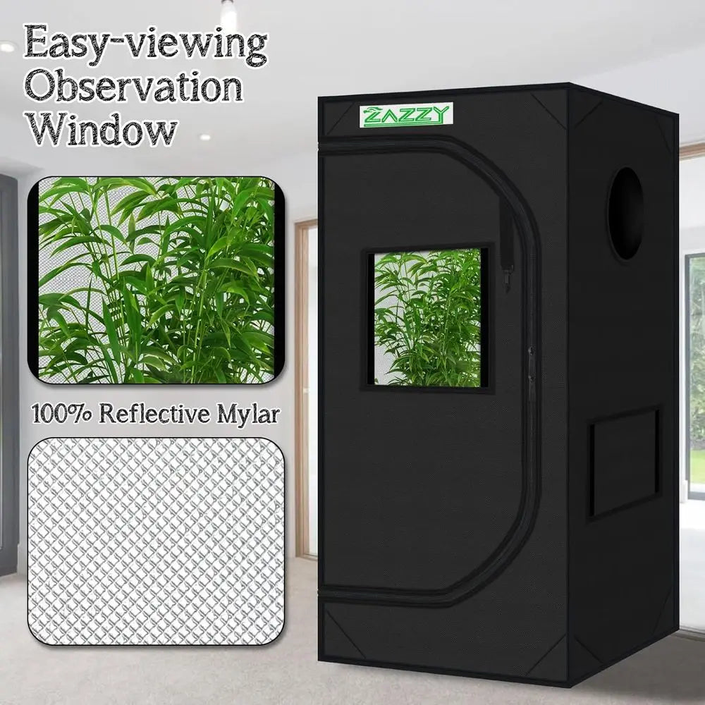 24x24x48 600D Mylar Indoor Hydroponic Grow Tent with Window, Tool Bag, and Removable Floor Tray