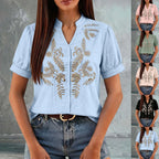 Women's Floral Embroidered Short-Sleeve Blouse