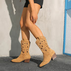 Women's Western Cutout Cowboy Boots – Vegan Suede & Rivet Detail
