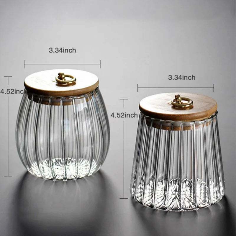 Food Container Kitchen Storage Bottles Jar Glass Airtight Canister Grains Tea Coffee Beans Grains Candy Jars Wood Lid Containers