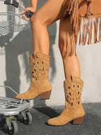 Women's Western Cutout Cowboy Boots – Vegan Suede & Rivet Detail