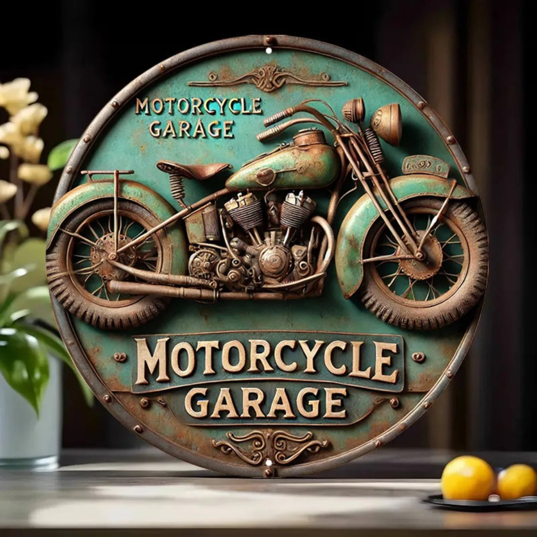 Vintage Round Aluminum Sign - Retro Metal Tin Sign - Motorcycle Rustic Metal Wall Art - For Home, Room Decor — product image