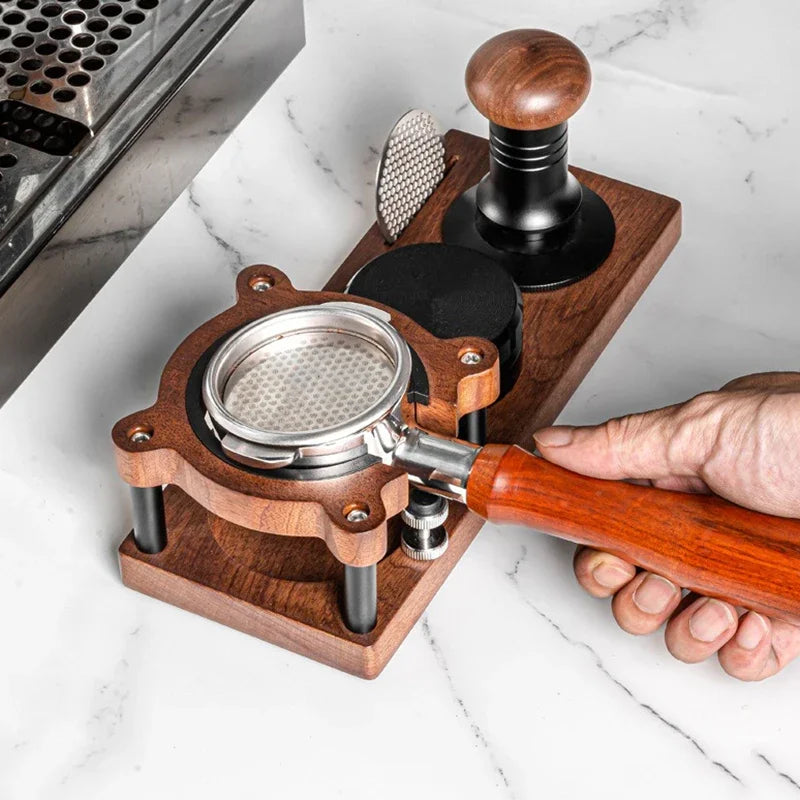 51/53/54/58mm Wood Espresso Tamper Station Stand Portafilter Holder Filter Screen Holder Espresso Tamping Storage Rack Barista