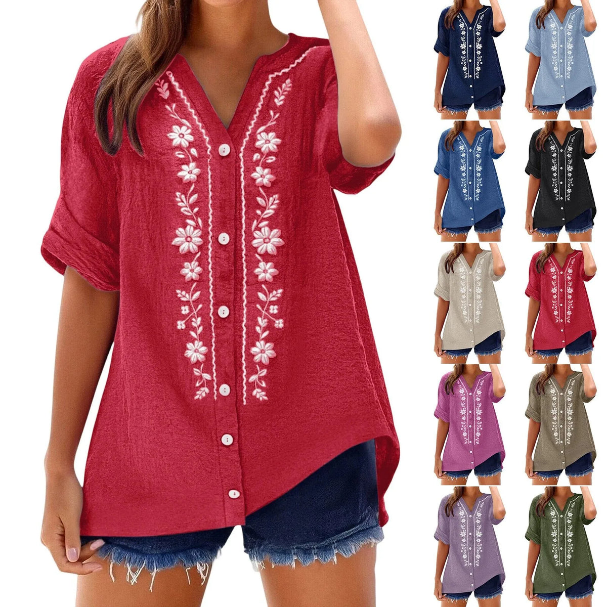 Women's Relaxed Embroidered Tunic Top — product image
