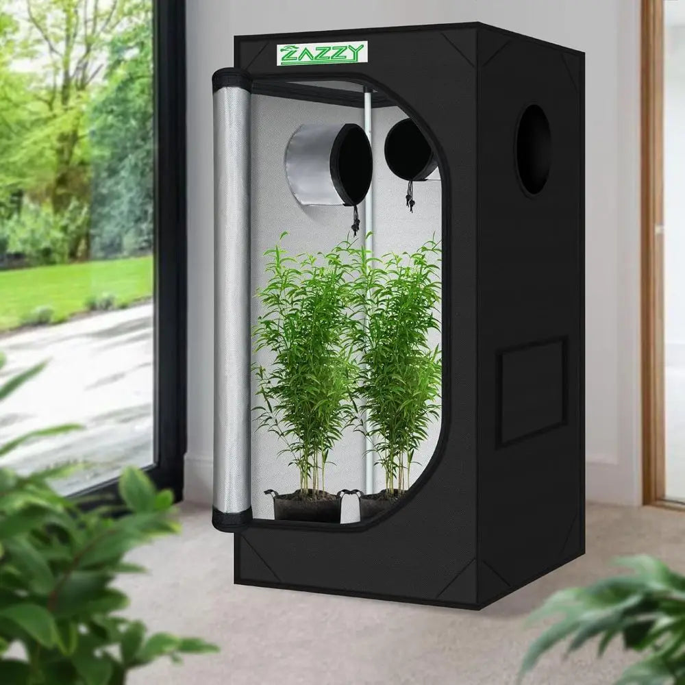 24x24x48 600D Mylar Indoor Hydroponic Grow Tent with Window, Tool Bag, and Removable Floor Tray