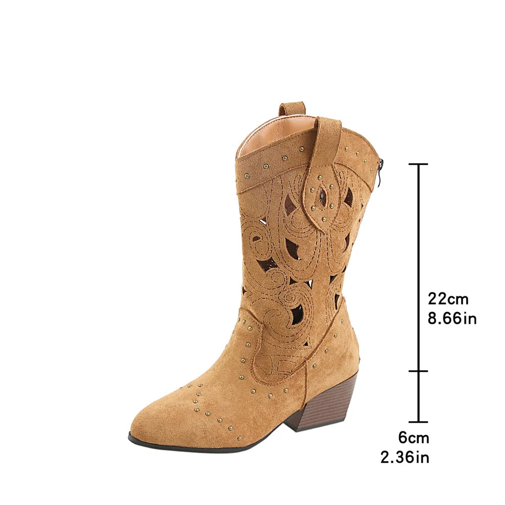 Women's Western Cutout Cowboy Boots – Vegan Suede & Rivet Detail