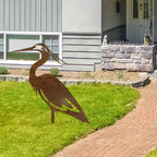 Rusted Metal Crane Garden Statue - Contemporary Freestanding Heron Bird Sculpture, Weather-Resistant Outdoor Yard Art for Lawn