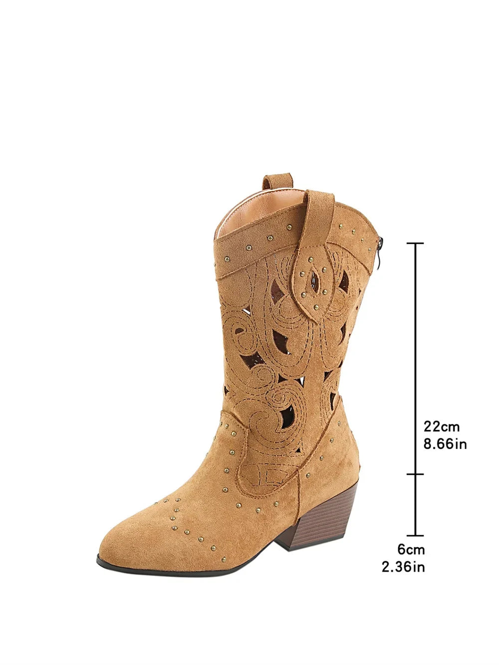 Women's Western Cutout Cowboy Boots – Vegan Suede & Rivet Detail