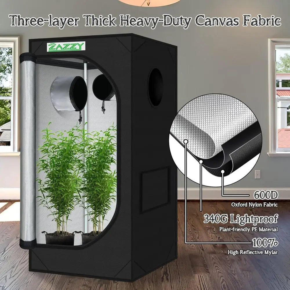 24x24x48 600D Mylar Indoor Hydroponic Grow Tent with Window, Tool Bag, and Removable Floor Tray