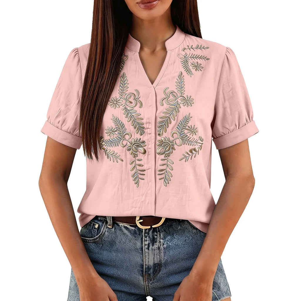 Women's Floral Embroidered Short-Sleeve Blouse