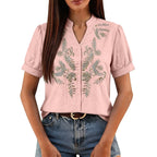 Women's Floral Embroidered Short-Sleeve Blouse