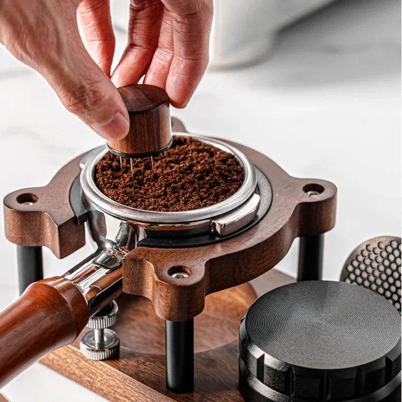 51/53/54/58mm Wood Espresso Tamper Station Stand Portafilter Holder Filter Screen Holder Espresso Tamping Storage Rack Barista