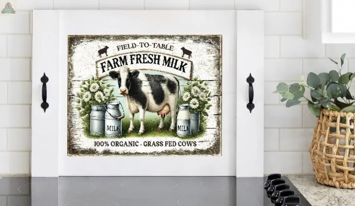 Farm Fresh Cow Stove Cover Noodle Board | Rustic Farmhouse Kitchen Decor | Dairy Cow Kitchen Gift | Country Stovetop Cover — product image