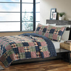 Twin size Farmhouse Red Navy Plaid 100-Percent Cotton Reversible Quilt Set — product image