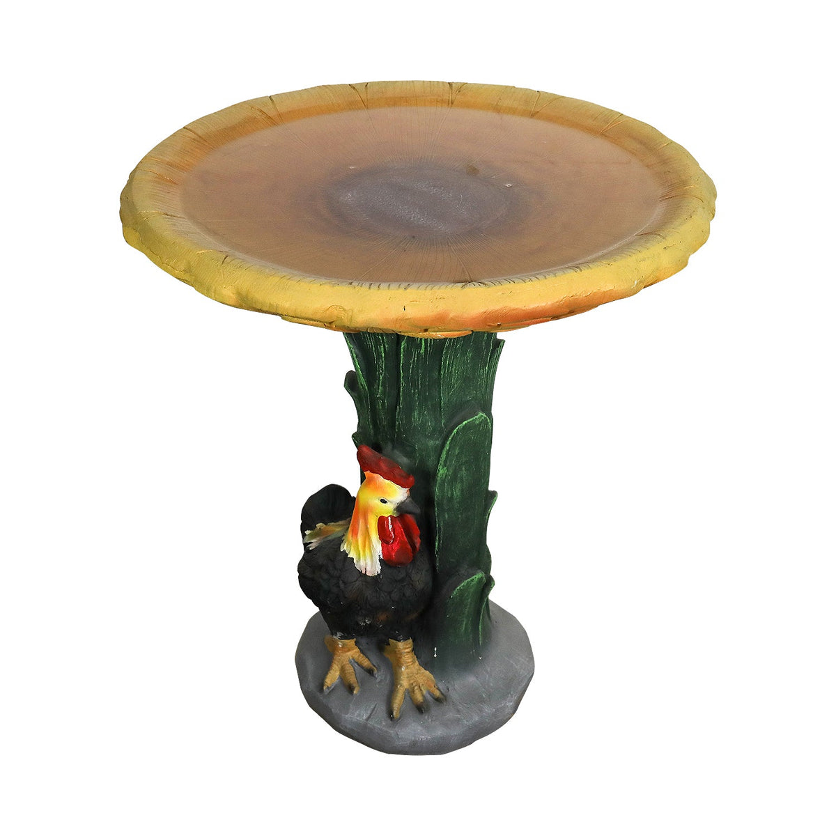 Concrete Bird Bath Garden Sunflower and Rooster 23 In