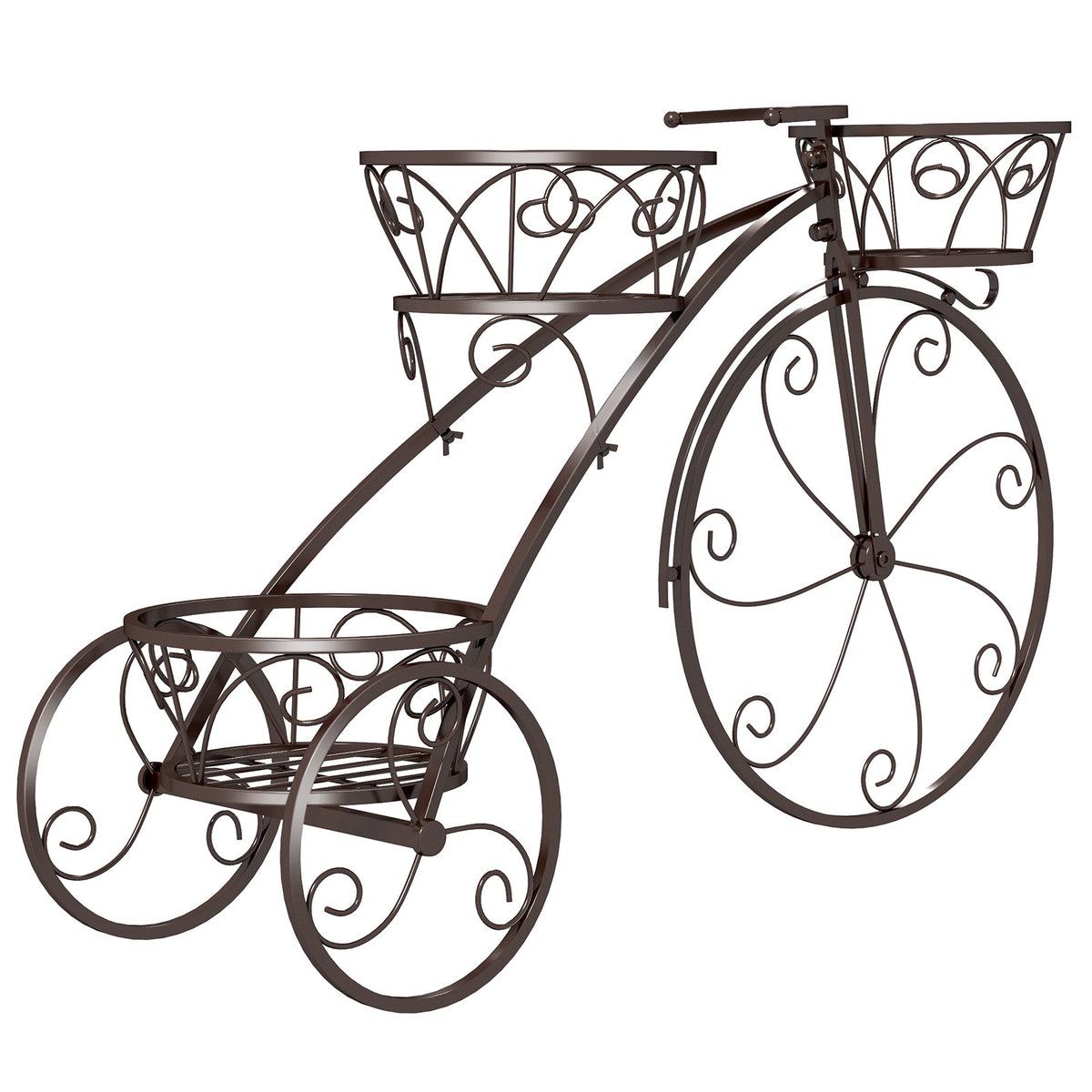 Tricycle Plant Stand Flower Pot Cart Holder with 3 Hollowed Baskets