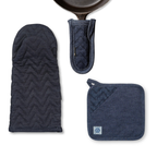 BUNDLE - STANDARD HERRINGBONE OVEN MITT, PAN HANDLE HOLDER AND HERRINGBONE TRIVET/POT HOLDER
