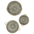 Set of three extra-large round willow serving trays shown on a white background