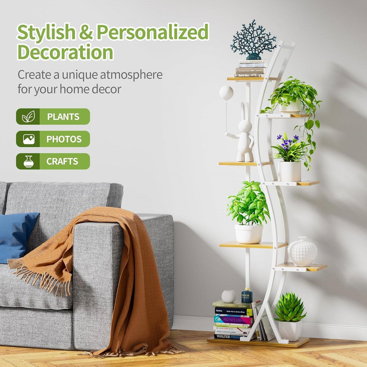 Indoor Plant Stand with 4 Grow Lights – 7-Tier Metal & Wood-Finish Shelves