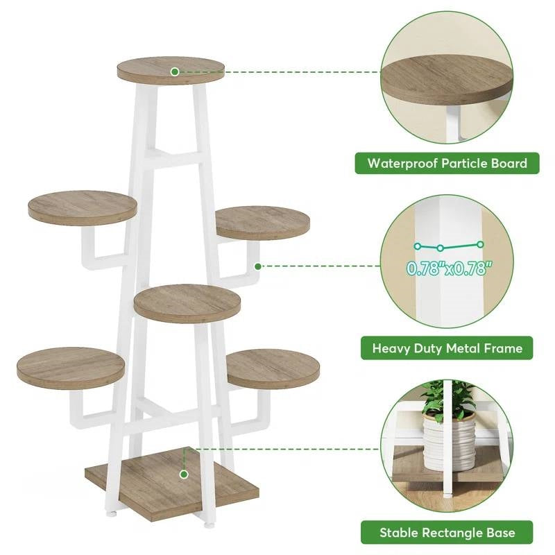 Modern Industrial Indoor Multi-Tier Plant Stand with White Metal Frame