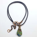 Wire Wrapped Copper Natural Azurite Malachite Drop Vegan Cord Necklace — product image