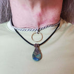 Wire Wrapped Copper Natural Azurite Malachite Drop Vegan Cord Necklace
