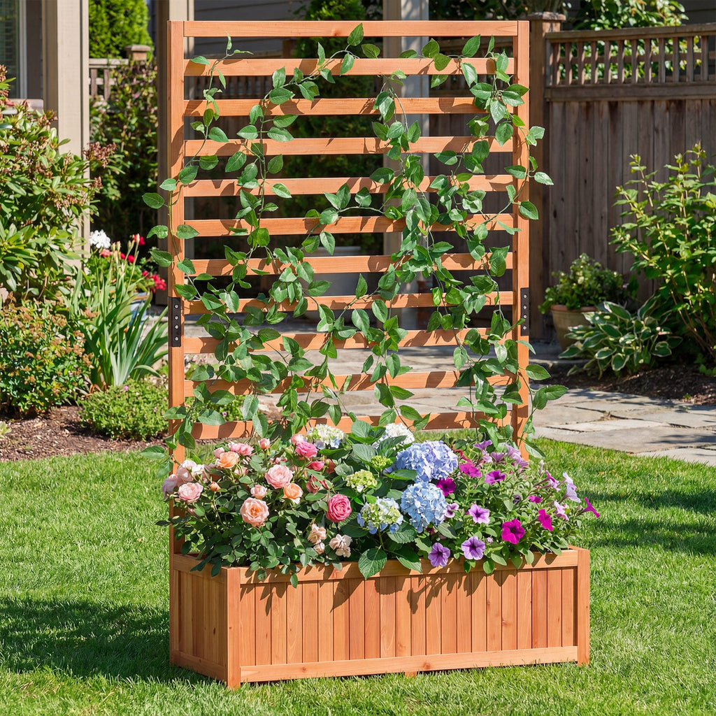Wooden Raised Garden Bed 59 Inch Tall Elevated Planter Box with Vertical Trellis-Orange — product image