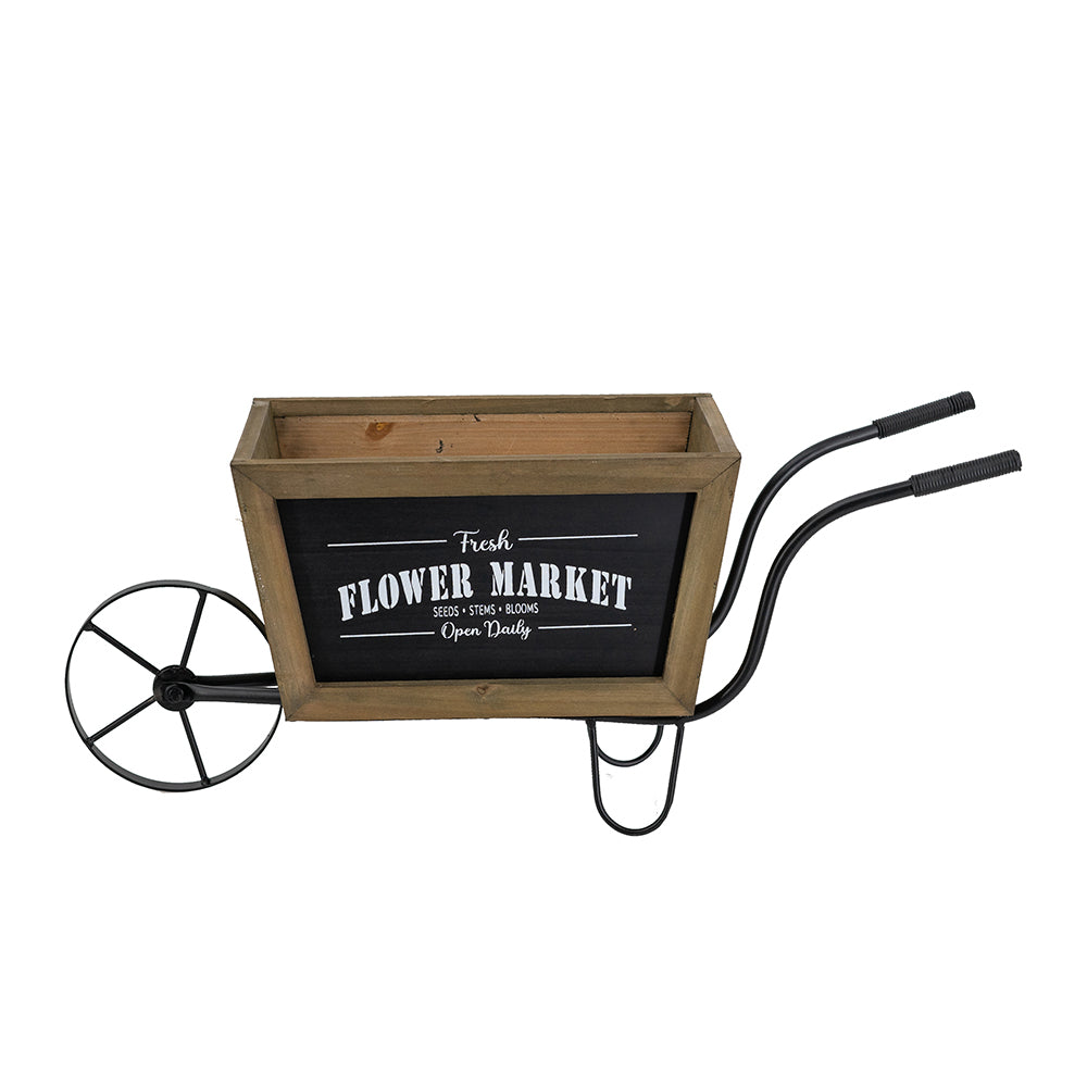 Farmhouse Wheelbarrow Planter with Flower Market Sign - Wood & Iron