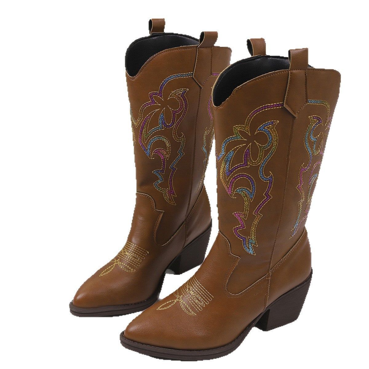 Women's Embroidered Mid-Calf Cowboy Boots – Pointed Toe
