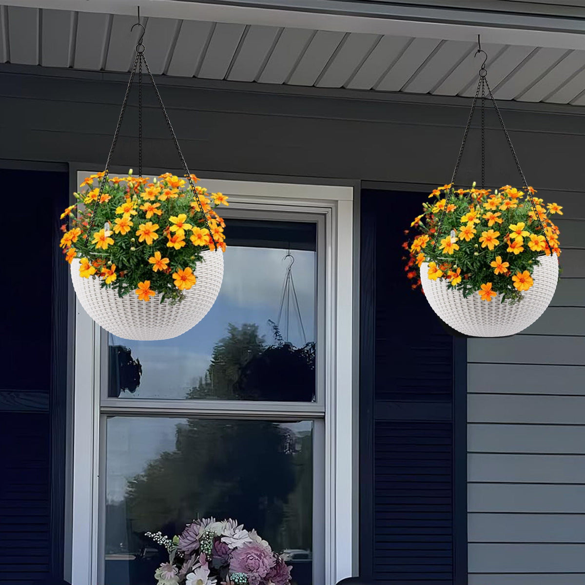 Self Watering Hanging Planter with Water Level Indicator - White, Black, or Dark Brown
