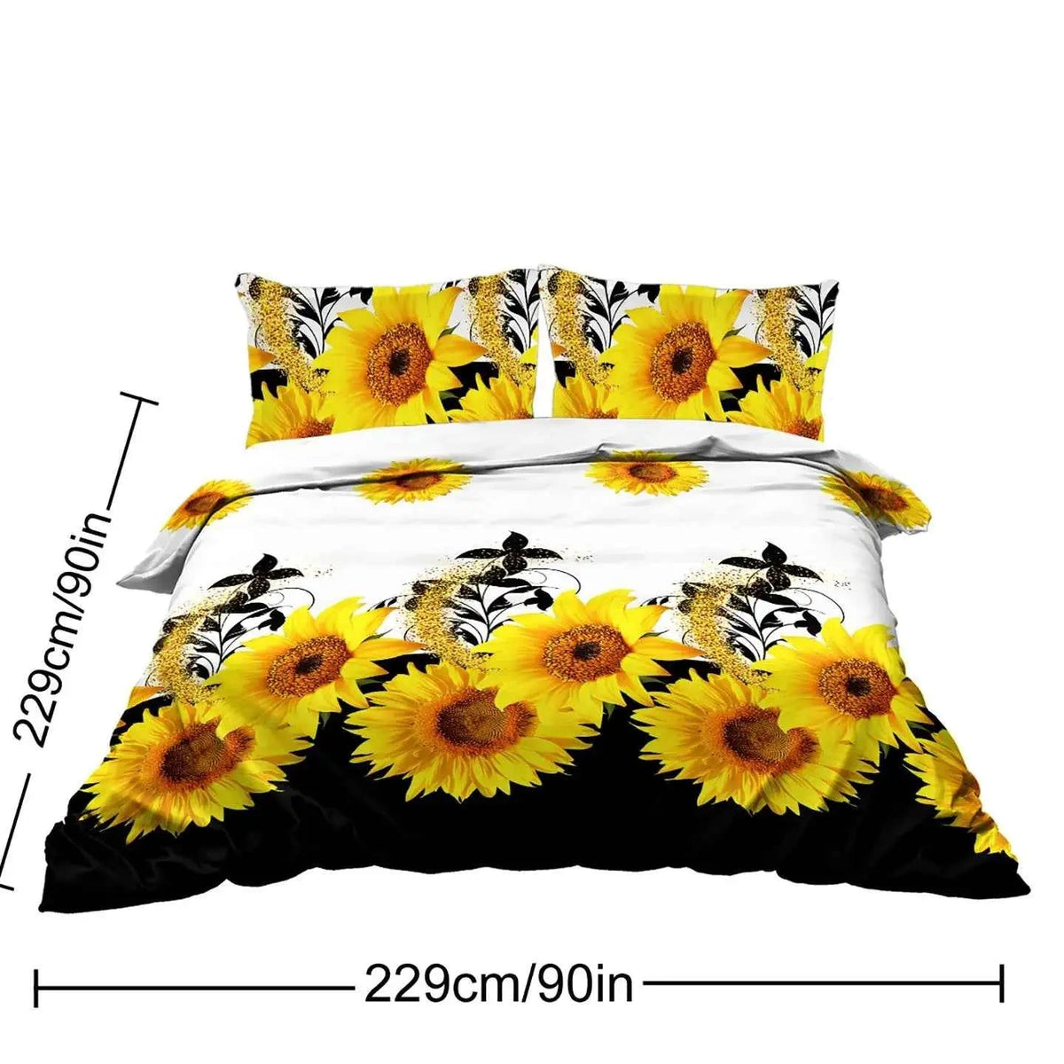 3 Pieces Black And White Background Sunflower Duvet Cover Set Yellow Flower Polyester Bedding Set For Adults Bedroom Decor Twin Full Queen King Size