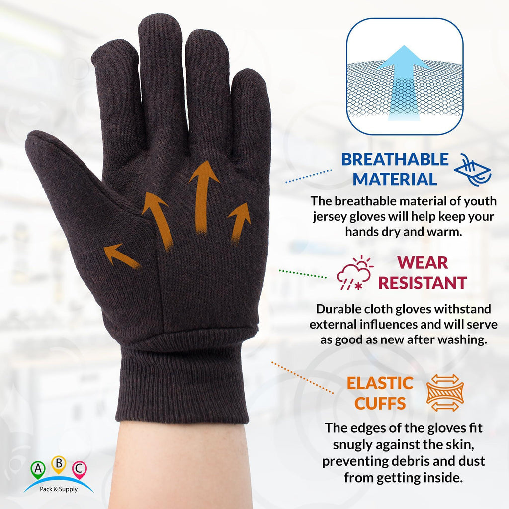 ABC PACK & SUPPLY Brown Jersey Gloves for Men and Women. Brown Jersey Work Gloves. Polyester and Cotton Garden Gloves