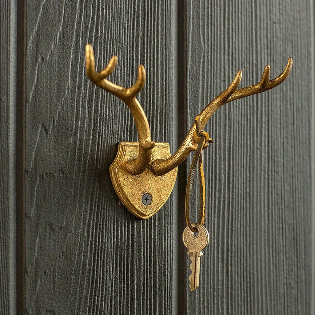 Cast Iron Gold Leaf Antler Hook
