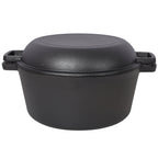 2 in 1 Pre-Seasoned Cast Iron Dutch Oven With Dual Handles, Outdoor Camping Deep Pot for Camping Fireplace Cooking BBQ Baking Campfire, 5 Quart.With 2pcs Silicone Handel Covers.
