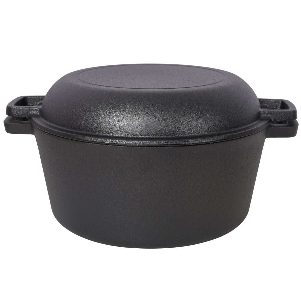 2 in 1 Pre-Seasoned Cast Iron Dutch Oven With Dual Handles, Outdoor Camping Deep Pot for Camping Fireplace Cooking BBQ Baking Campfire, 5 Quart.With 1pc Iron Pot Rack.