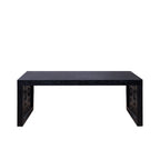 Rustic Carved Wood Coffee Table, Handcrafted Look With Ornate Side Panels