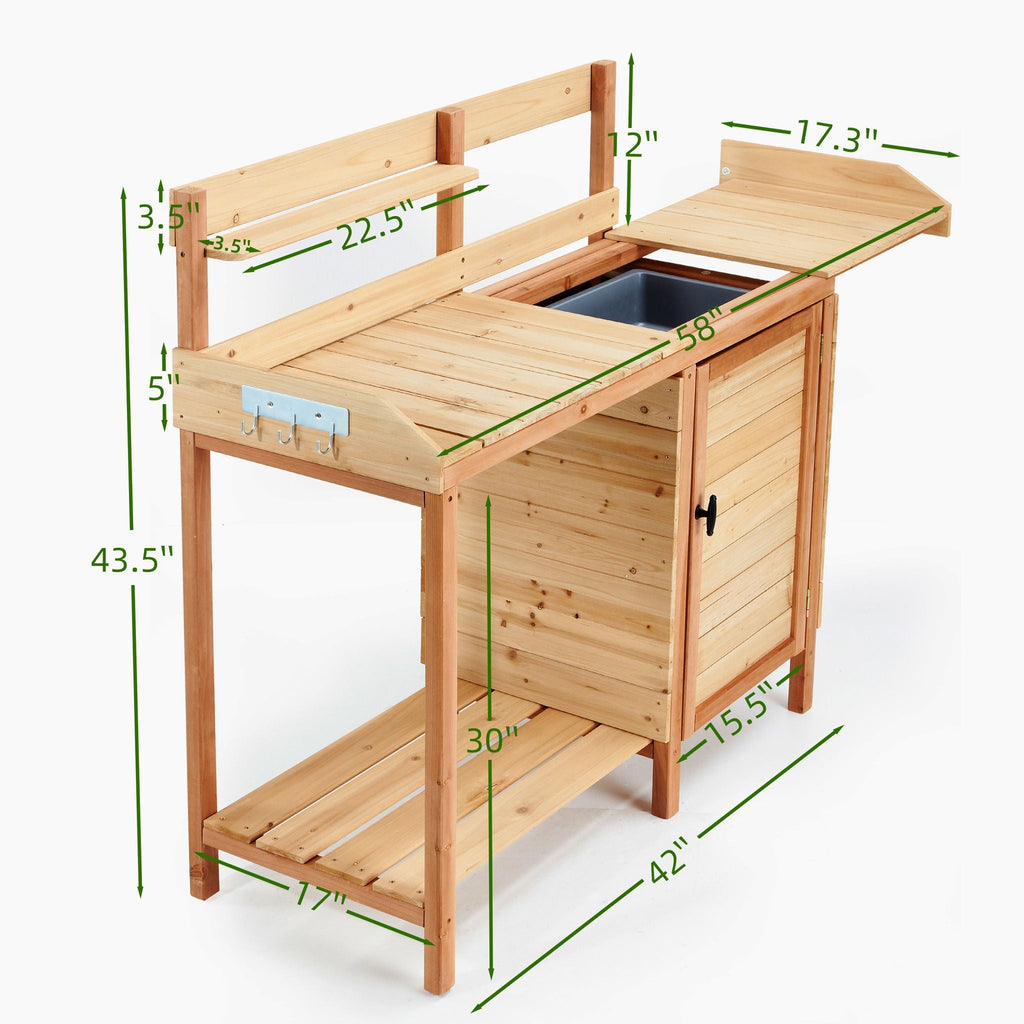 Outdoor Potting Bench Table with Sink – Garden Workstation, Light Brown