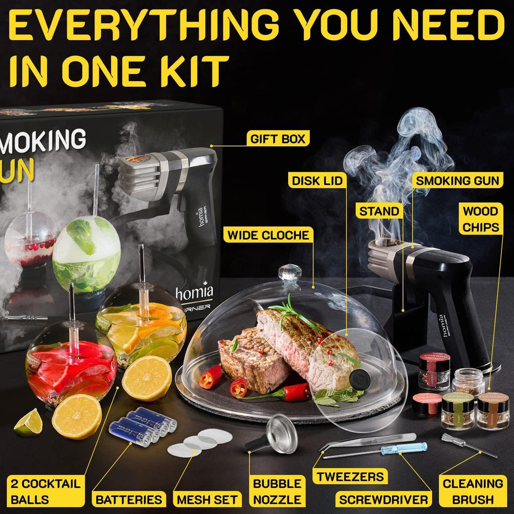 Smoking Gun Wood Smoke Infuser Birner PRO Extended Kit 12 PCS Flavor Blaster Smoker Machine with Accessories and Wood
