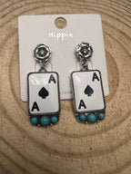 Ace of Spades Western Earrings with Faux Turquoise — 2" Drop — product image