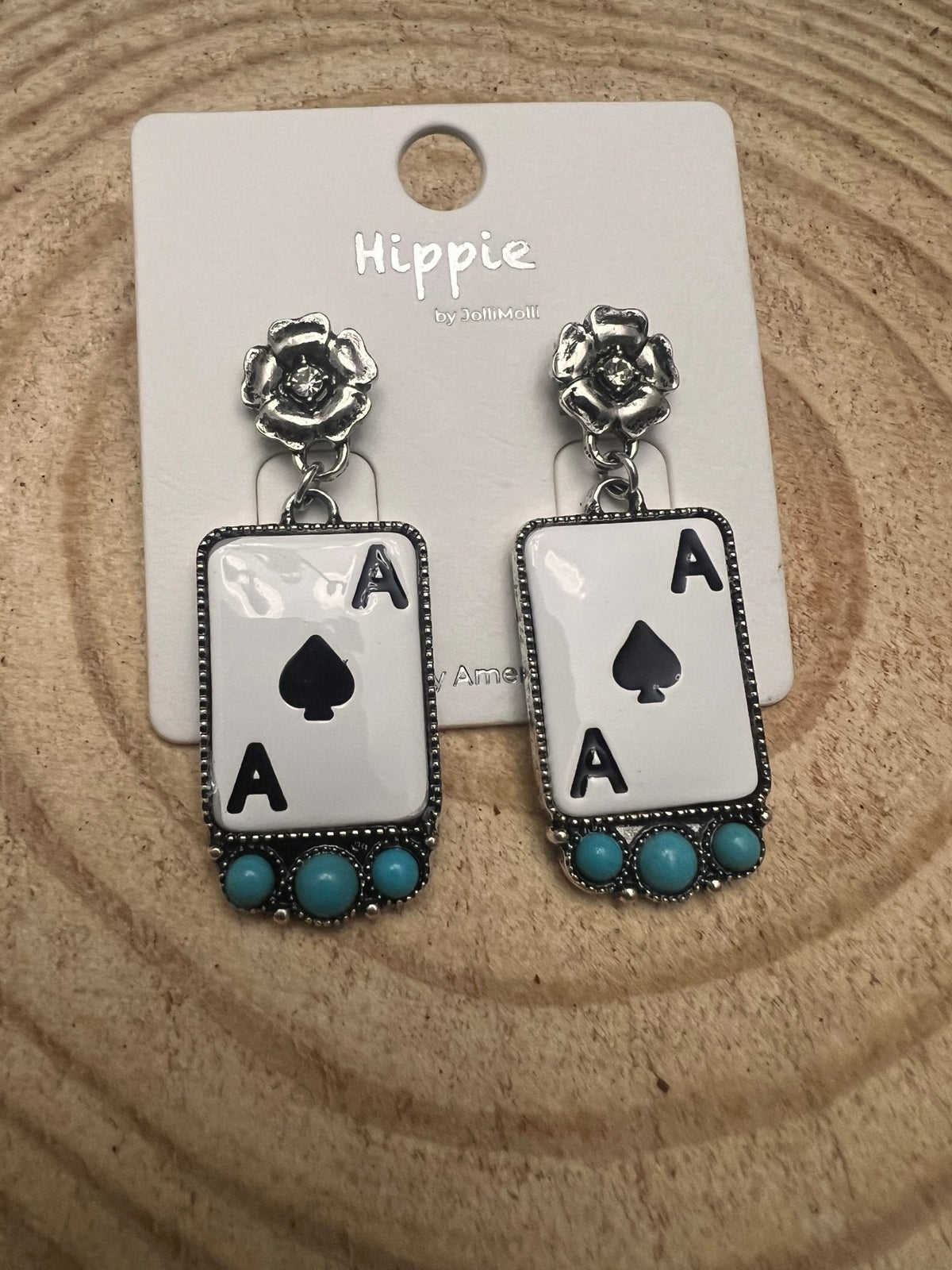 Ace of Spades Western Earrings with Faux Turquoise — 2" Drop — product image