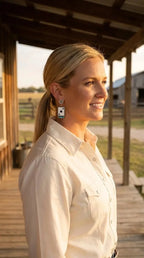 Ace of Spades Western Earrings with Faux Turquoise — 2" Drop