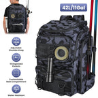 42L/11Gal Fishing Backpack Large Capacity Fishing Tackle Storage Bag with Rod Holders 16-Pocket Water-Resistant with Divider Adjustable Padded Straps