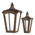 Coach House Lanterns Set of 2 with Fir Wood & Iron Construction - Brown
