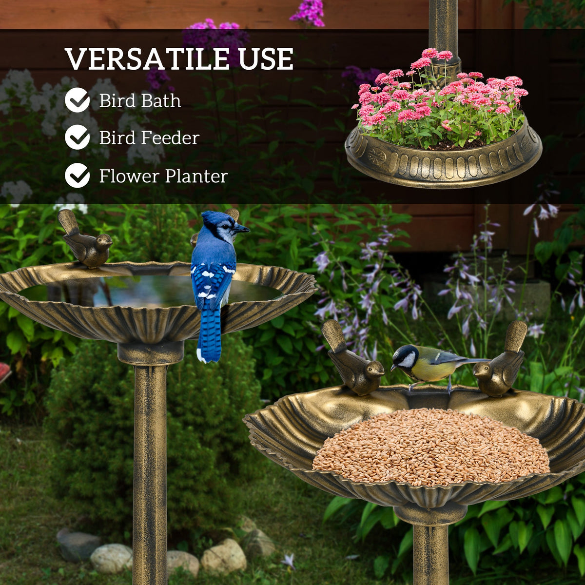 Antique Bird Bath with Pedestal Planter Base - Bronze Finish