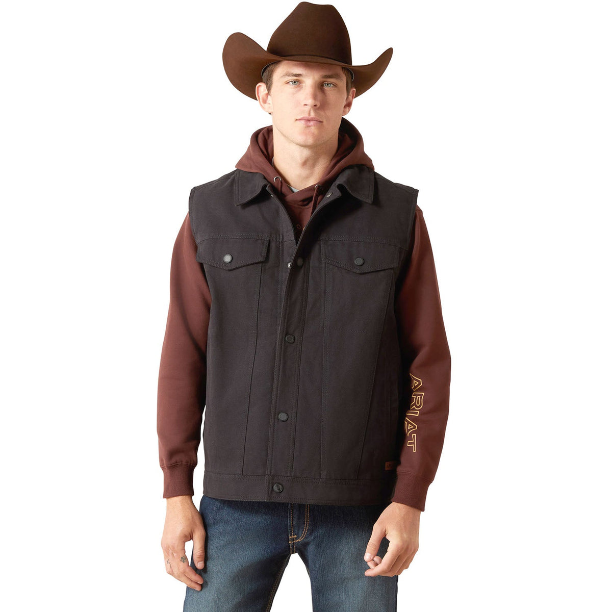 Ariat Men's Canvas Rancher Vest – Insulated Flannel-Lined Western Outdoor Vest — product image