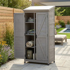 Outdoor Storage Shed with Vertical Tool Cabinet - Solid Wood, Dark Gray or Light Brown
